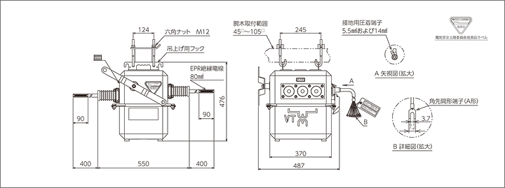 北陸地区VT内蔵形の外形図