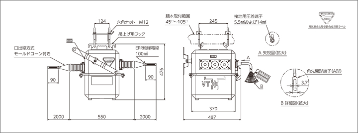 北陸地区VT内蔵形モールドコーン仕様の外形図